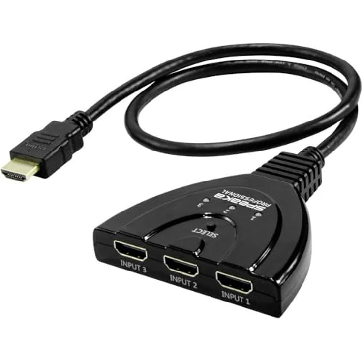 SpeaKa Professional SP-HDSW-200 3 Port HDMI-Switch Ultra HD-fähig 7680 x 4320 Pixel, Schwarz – Bild 1