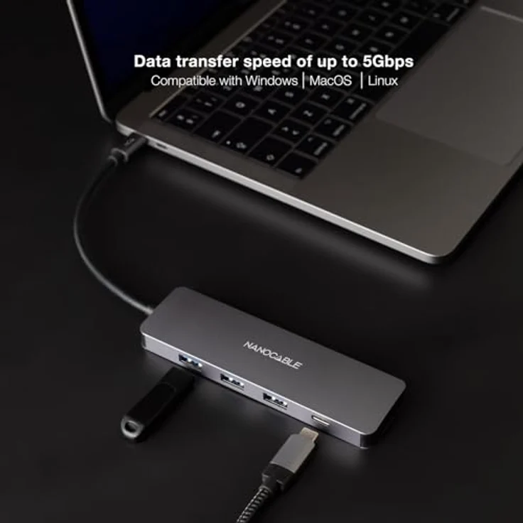 NANOCABLE 10.16.4409, USB-C-Konverter-Hub mit 3x USB-A 3.0 + 1x USB-C, Aluminium, 10 cm, grau, 5 Gbit/s Übertragungsgeschwindigkeit – Bild 4