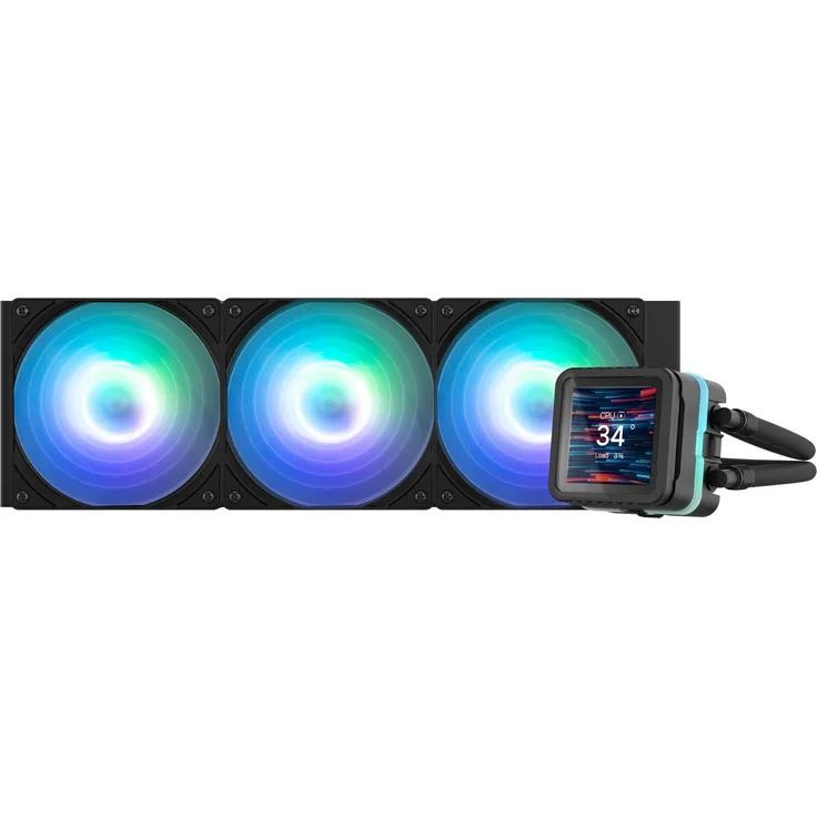 Zalman KOI ALPHA2 DS 360mm AIO, CPU Wasserkühler mit 2,73 Zoll IPS LCD-Display, drei AF120 Lüftern, Schwarz