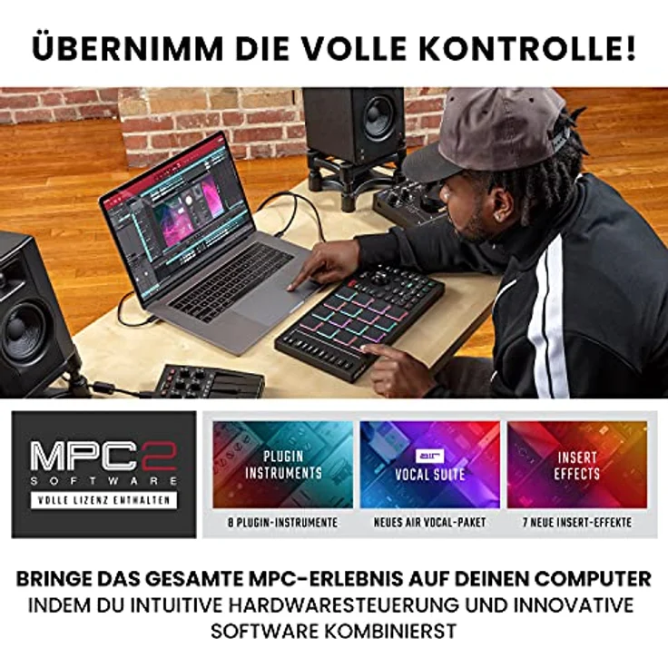 Akai Professional MPC Studio - MIDI Controller Beat Maker mit 16 anschlagsdynamischen RGB Pads, MPC Software, zuweisbarem Touch Strip & LCD Display – Bild 2