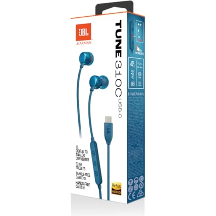 JBL Tune 310 C Kopfhörer – Kabelgebundene In-Ear-Kopfhörer Pure Bass Sound, Mikrofon und USB-C-Anschluss – Blau – Bild 5