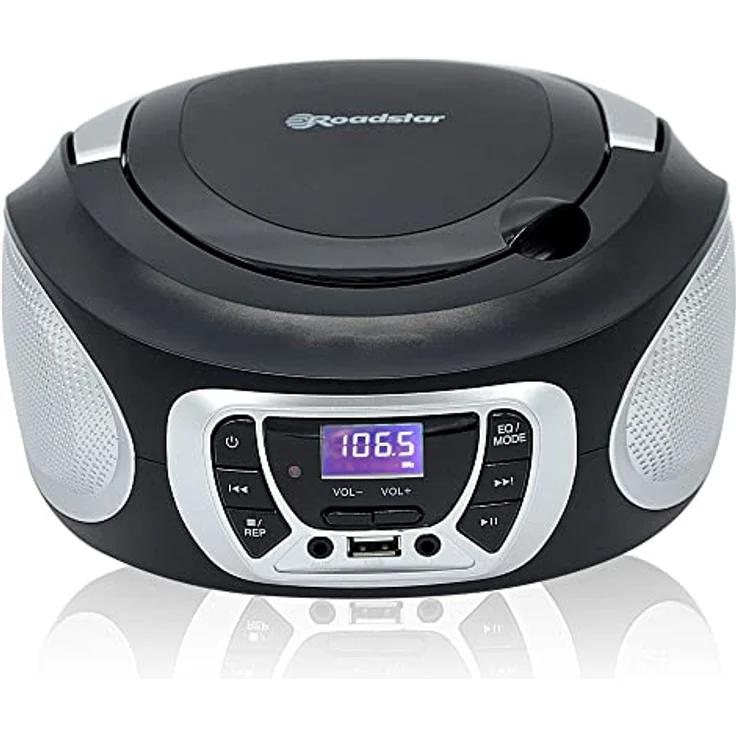 Roadstar CDR-365U/SL, tragbares FM-Radio mit PLL-Tuner, schwarz-silber, unterstützt CD, CD-R und CD-RW, 3,5 mm Kopfhöreranschluss – Bild 1