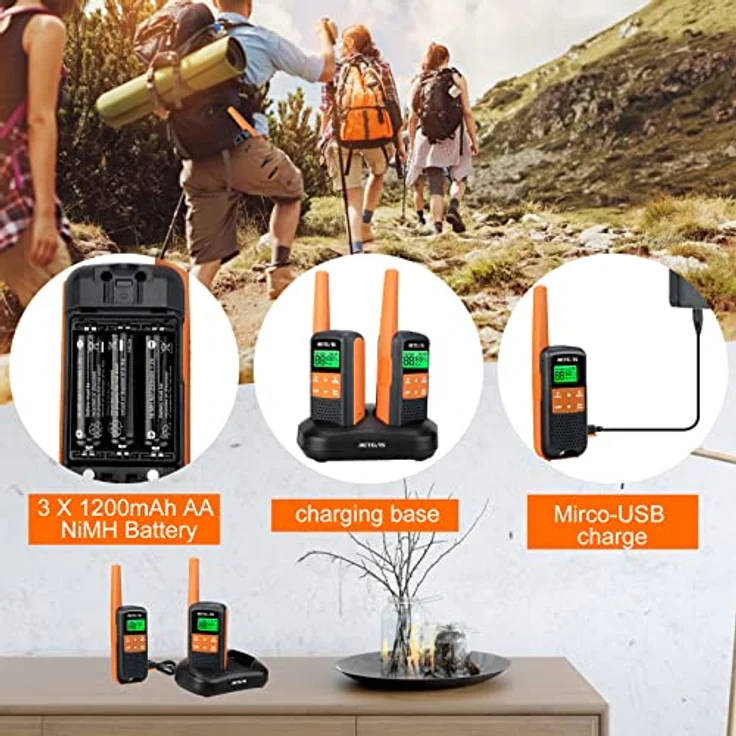 Retevis RT649 Walkie Talkie Lizenzfrei PMR446 Funkgerät Set 16 Kanäle VOX LED Taschenlampe IP65 Wasserdichtes Scan Zwei Lademethoden (Orange, 2 STK.) – Bild 3