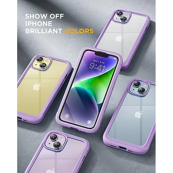 Miracase 360 Grad Hülle für iPhone 13/ iPhone 14 (6.1 Zoll), Stoßfeste Ganzkörper Schutzhülle mit eingebauter 9H-Glas Displayschutzfolie, Violett – Bild 5