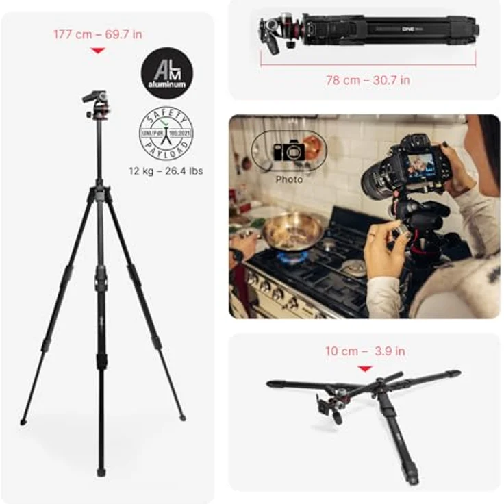 Manfrotto One Photo Alu Stativ mit XPRO 3-Wege-Neiger, präzises Kontrollsystem, Traglast bis 12 kg, italienische Handwerkskunst – Bild 3