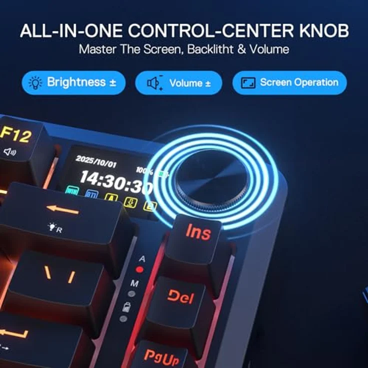 Redragon K724 PRO Kabellose Gasket-Gaming-Tastatur mit 1,14-Zoll-TFT-Infodisplay, 81 Tasten, Geräuschdämmung und Custom Mint Mambo Switch, US-Layout – Bild 4