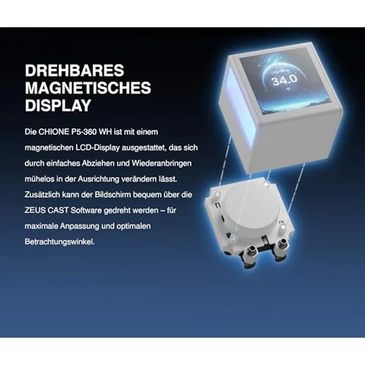 GAMDIAS CHIONE P5, 360-mm-AIO-CPU-Wasserkühler mit drehbarem 3,4-Zoll-IPS-LCD-Display, ARGB-PWM-Lüfter und verstecktem Kabeldesign, Weiß – Bild 5