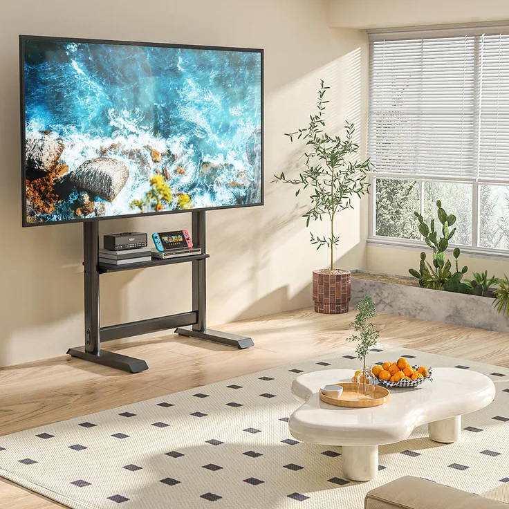 TVON TV Ständer TV Bodenständer für 60-86 Zoll Fernseher bis 68kg, VESA 800x600mm, schwarz, höhenverstellbar mit stabilen Füßen