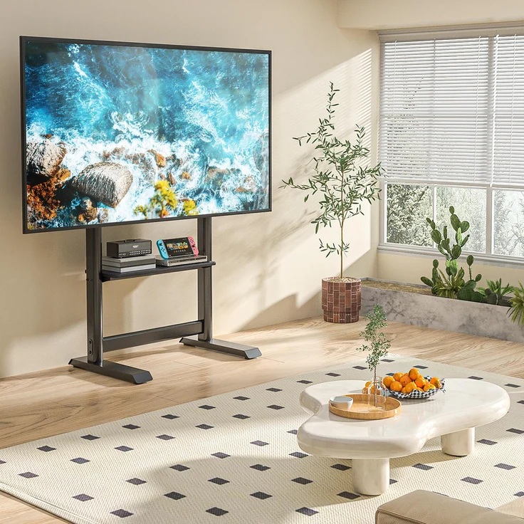 TVON TV Ständer TV Bodenständer für 60-86 Zoll Fernseher bis 68kg, VESA 800x600mm, schwarz, höhenverstellbar mit stabilen Füßen