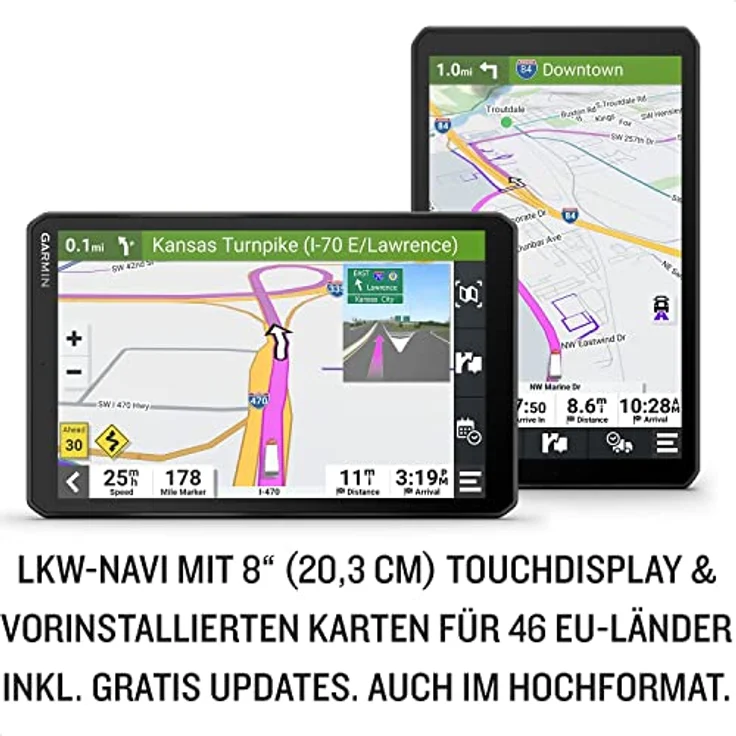 Garmin dēzl LGV 810 EU, LKW-Navigationsgerät mit 8" Farbdisplay, vorinstallierten EU Karten für 46 Länder, fahrzeugspezifischem Routing, Echtzeitdiensten und Satellitenbildern – Bild 2