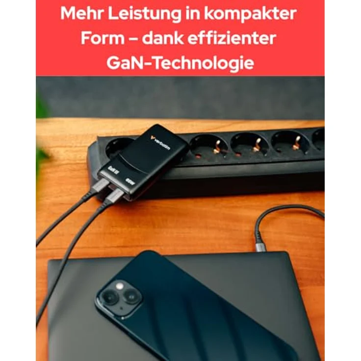 Verbatim GaN III Fold 'n' Go Charger 2 Port 65W USB-C, kompaktes USB Ladegerät, Schwarz – Bild 6