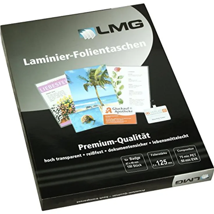 LMG LMGBA-125 Laminierfolien Badge, 67 x 99 mm, 2 x 125 mic, 100 Stück