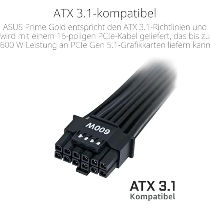 ASUS Prime 850 W Gold, Modulares Netzteil für PC, 850 W Leistung, PCle Gen 5.0, 80 Plus Gold, Lüfter mit doppeltem Kugellager, Weiß – Bild 5