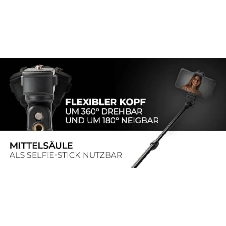 Rollei Comfort Max 2, Stativ mit 360° drehbarem Kopf, verstellbarer Höhe von 46,5 bis 157 cm, inkl. Smartphone-Halterung und Bluetooth-Fernbedienung – Bild 6