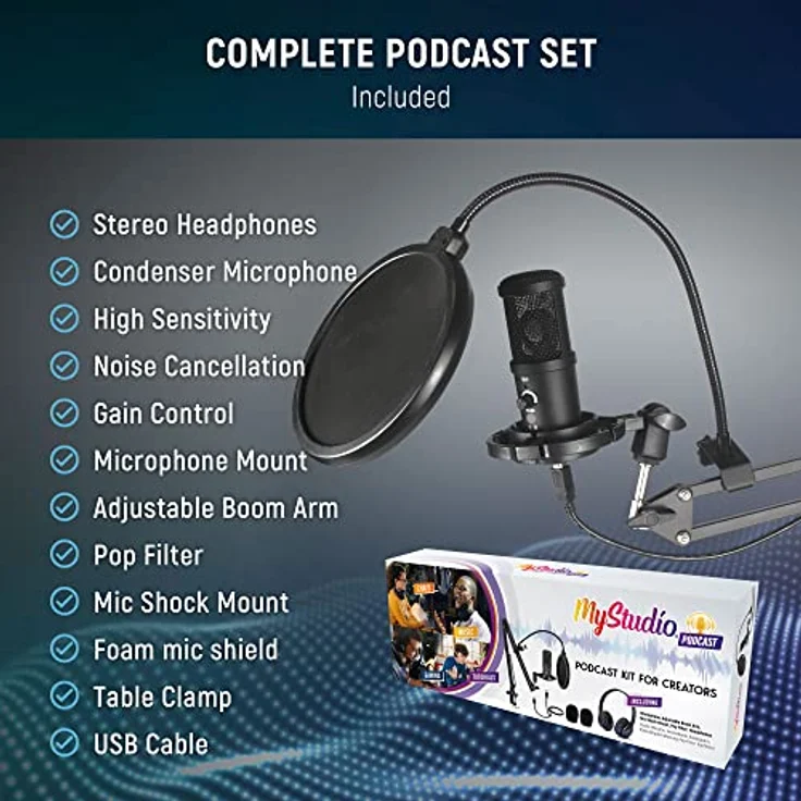 MyStudio Podcast Kit Komplette Ausstattung inkl. Mikrofon und Kopfhörer – Bild 5