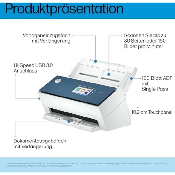 HP ScanJet Enterprise Flow N9000 sn1, ADF A3 Dokumentenscanner mit 600 DPI, 80 ppm, Touchscreen und Cloud-Integration – Bild 4