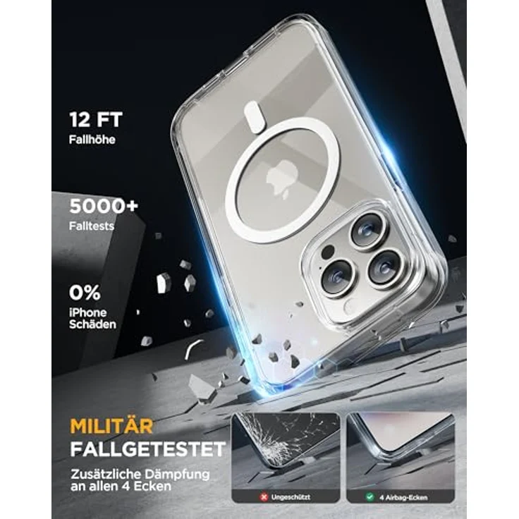 miracase Vollschutzhülle für iPhone 15 Pro, Magsafe, 360° Ganzkörperschutz mit 9H Glas Displayschutzfolie, Klar – Bild 4
