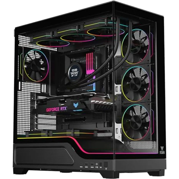 iTek SHOWBUI WAVE 82B, Tower PC-Gehäuse, Schwarz, ATX/ITX/micro ATX, Gaming, mit RGB-Beleuchtung in Blau, Grün und Rot, gehärtetes Glas, verbessertes Kabelmanagement – Bild 1