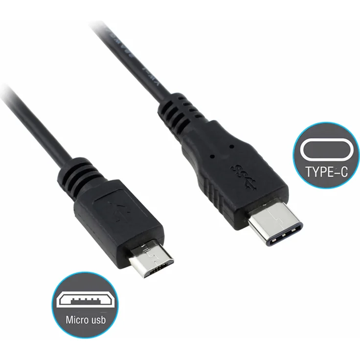 Bolwins R19 USB-C auf Micro-USB 2.0 Daten- & Ladekabel, 1 m, Schwarz, Schnellladen & Datenübertragung, USB 3.1 Typ-C Stecker