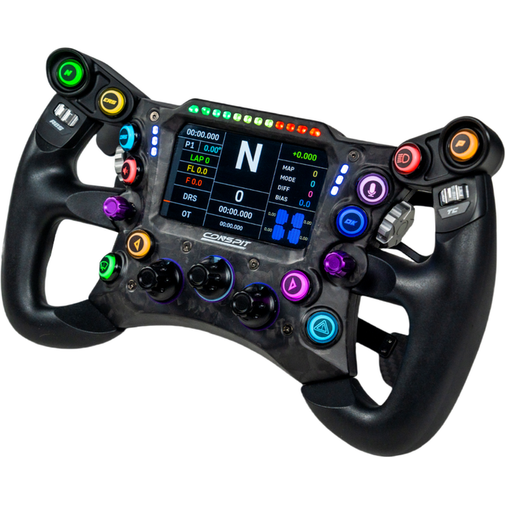 Conspit 290GP Formula Wheel, Gaming-Lenkrad mit Vollcarbon-Frontplatte, integriertem 4,3-Zoll-Dashboard und RGB-Buttons, schwarz