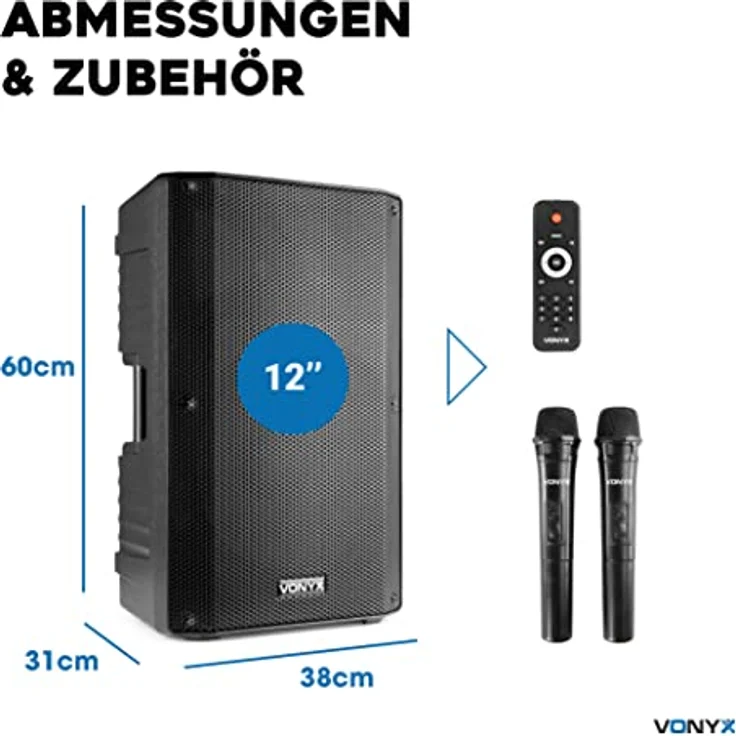 Vonyx VSA500 Tragbares Akku PA-System mit 800 W Leistung, Bluetooth 5.0, 2 UHF-Mikrofonen und 8 Stunden Akkulaufzeit – Bild 4