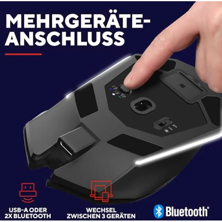 Trust Gaming GXTrust 122 Felox+ Kabellose Gaming Maus mit 12K DPI, Bluetooth und 2.4GHz, 40 Std. Akkulaufzeit, LED Beleuchtung, 6 Tasten, USB-A Empfänger, Schwarz – Bild 4