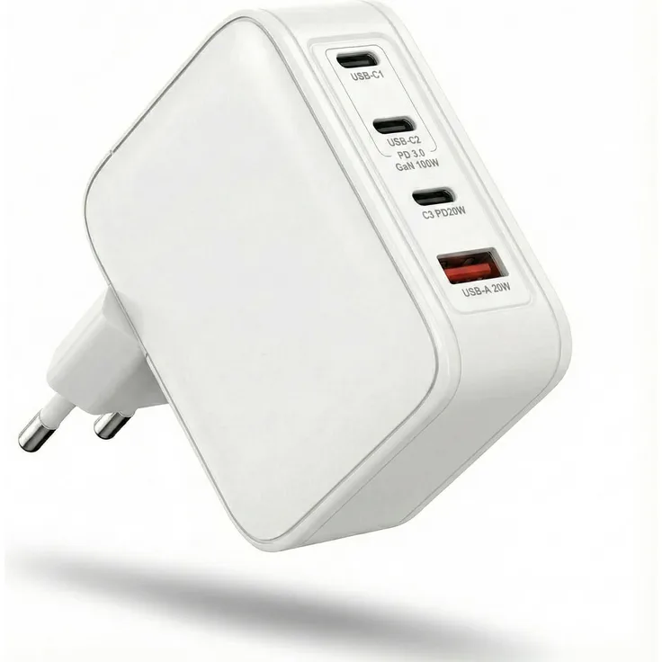 Marco Kuhn 120W USB C Ladegerät, 4-Port Adapter mit 3x USB-C und 1x USB-A, Schnellladung für MacBook Pro, iPhone, iPad, Samsung