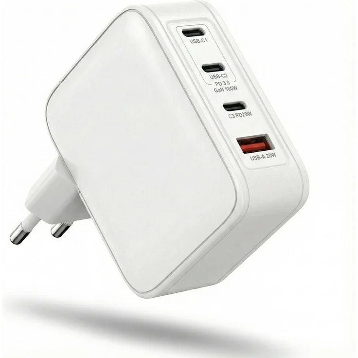 Marco Kuhn 120W USB C Ladegerät, 4-Port Adapter mit 3x USB-C und 1x USB-A, Schnellladung für MacBook Pro, iPhone, iPad, Samsung