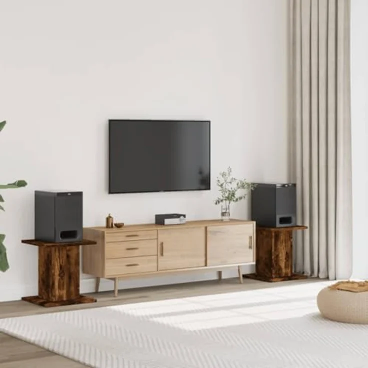 vidaXL Lautsprecherständer 2 STK., Hoher Boxenständer mit stabiler 30 x 30 cm Oberfläche, Räuchereiche Holzwerkstoff, verbessert das Audio-Hörerlebnis – Bild 2