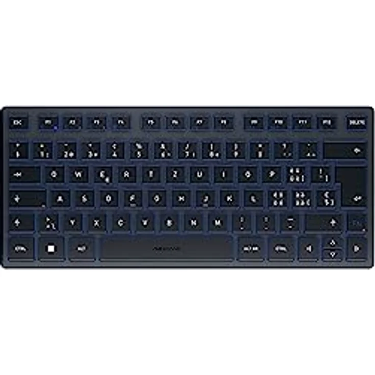 CHERRY KW 7100 Mini BT, Kompakte Multi-Device-Tastatur mit 3 Bluetooth®-Kanälen, Schweizer Layout (QWERTZ), Flaches Design, inkl. Transporttasche, Slate Blue – Bild 1