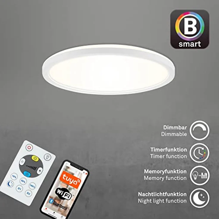BRILONER Leuchten - Smarte LED Deckenleuchte, funktioniert mit Amazon Alexa, WiFi Lampe, Backlight-Effekt, Farbtemperatursteuerung, dimmbare Deckenlampe Fernbedienung, LED Panel, weiß, Ø29,3 cm – Bild 5
