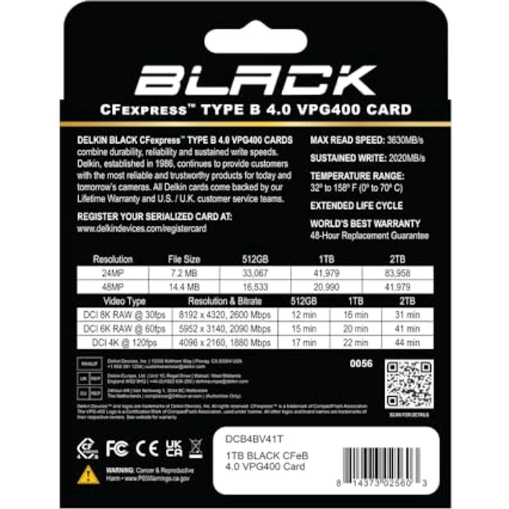 Delkin BLACK CFexpress™ Type B 4.0 VPG400 Card, 1 TB mit 3130 MB/s Schreib- und 3630 MB/s Lesegeschwindigkeit für 8K-Videoaufnahme – Bild 4
