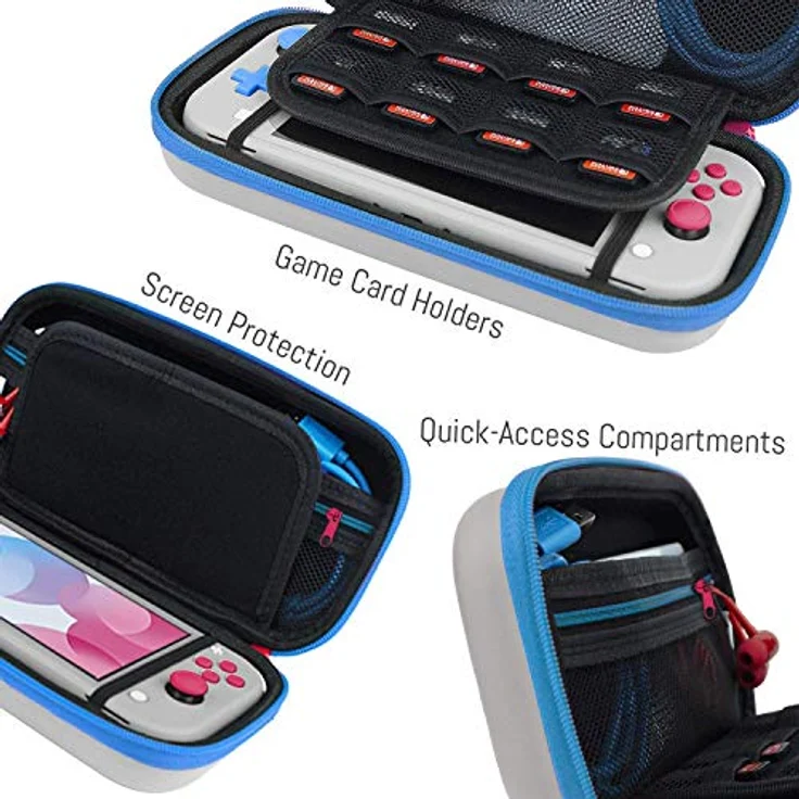 Orzly Case für Nintendo Switch Lite, Tragetasche mit zusätzlichem Speicher für Spiele und Zubehör, Grau/Blau mit Pinktönen (Sonderausgabe) – Bild 4
