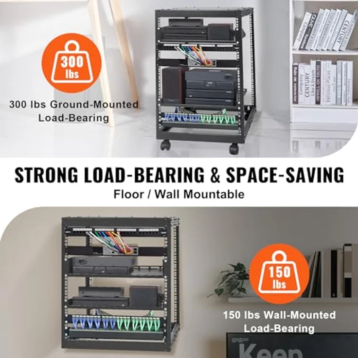 VEVOR 15U-Server-Rack mit offenem Rahmen, verstellbare Tiefe von 15''-40'', freistehend oder wandmontierbar, 4-Pfosten-AV-Rack mit Rollen, hohe Tragfähigkeit bis 500 lbs – Bild 3