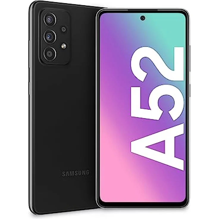 Samsung Galaxy A52 Smartphone, 6,5-Zoll-FHD+ Infinity-O-Display, 6 GB RAM und 128 GB erweiterbarer interner Speicher, 4.500-mAh-Akku und ultraschnelles Aufladen in Schwarz – Bild 1