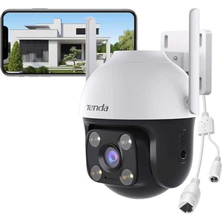 Tenda Überwachungskamera Aussen WLAN, 1080P WLAN Kamera Outdoor mit Nachtsicht in Farbe, 2-Wege Audio, Personenerkennung & Bewegungserkennung, Ton- und Lichtalarm, Kompatibel mit Alexa, CH3