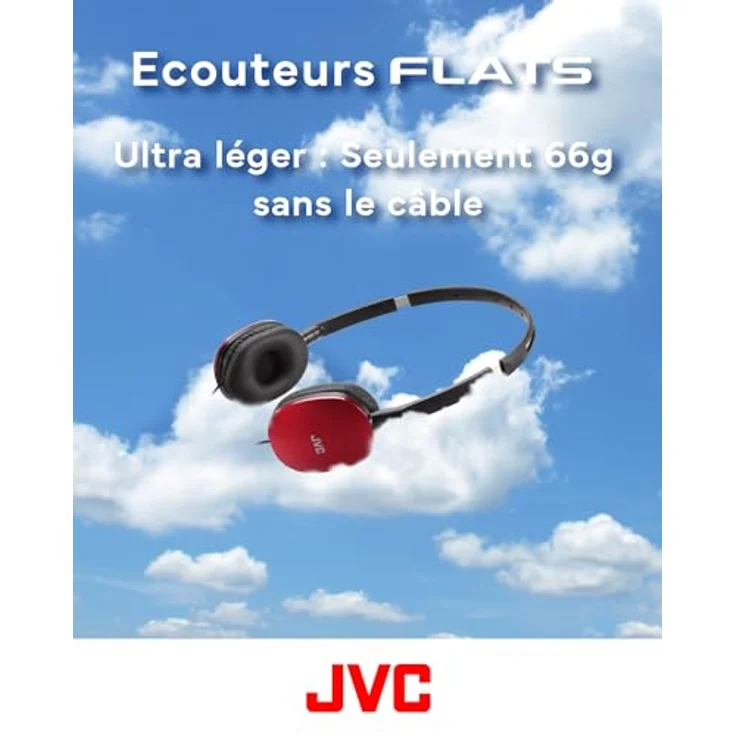 JVC HA-S160M-R - Flats Faltbarer und kompakter Kopfhörer in Rot, mit Schalter für Mikrofon EIN/aus, ideal für Telearbeit und Online-Seminare – Bild 5