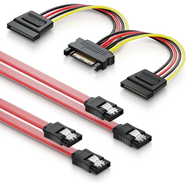 deleyCON SATA 3 Kabel Set 2x SATA III Kabel mit Stecker Gerade + Y Strom Adapter Kabel - SSD HDD Festplatte – Bild 1