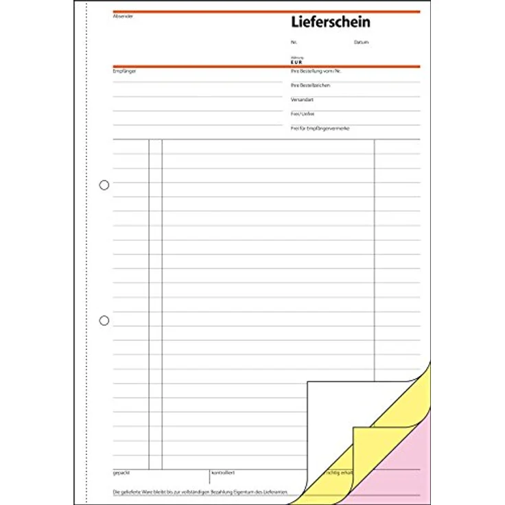 Sigel Formularblock Lieferschein A4 hoch, mit bedrucktem Empfangsschein auf 1., 2. und 3. Blatt, beschriftbar mit Hand und Schreibmaschine – Bild 2