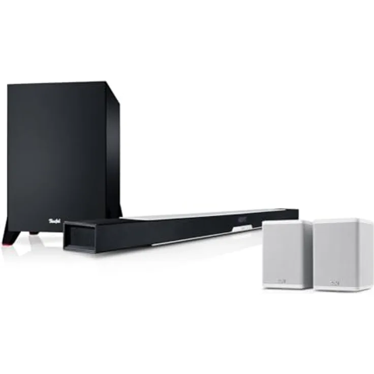 Teufel CINEBAR LUX Surround Ambition 5.1 Set - Soundbar mit Kabellose Aktiv Rear-Speaker, Subwoofer, Dolby Audio, WLAN, Bluetooth, Multiroom, 4K-Pass-Through, HDMI 3D ARC CEC - weiß