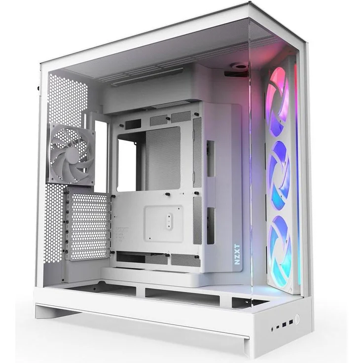 NZXT H9 Flow RGB (2025) Midi Tower ATX Gaming Gehäuse, All White mit Glasfenster, optimierte Luftzirkulation und durchdachtes Kabelmanagement