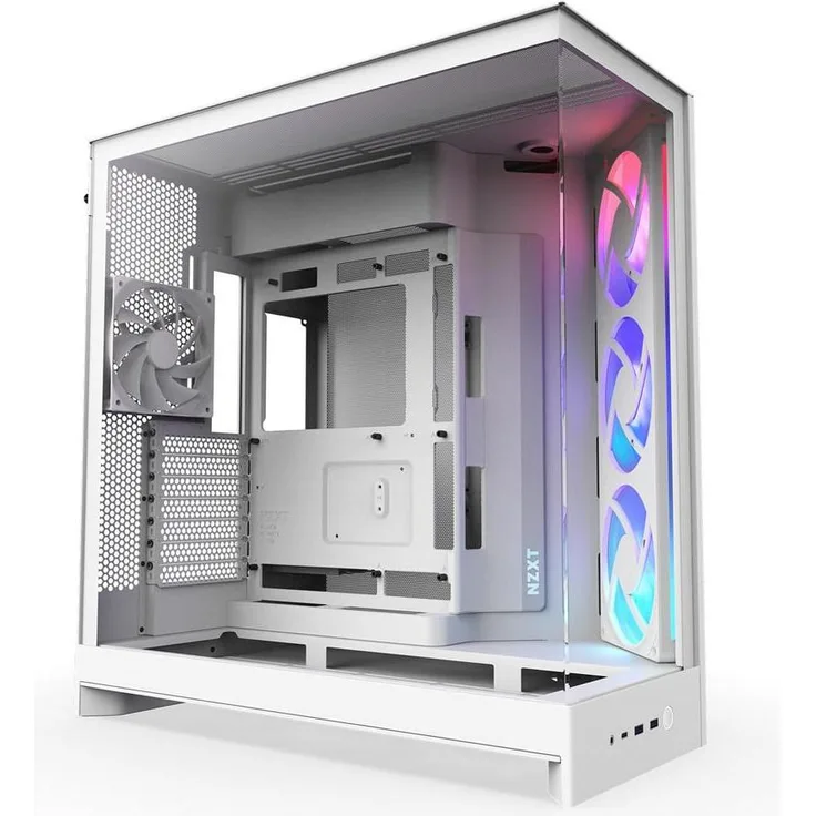 NZXT H9 Flow RGB (2025) Midi Tower ATX Gaming Gehäuse, All White mit Glasfenster, optimierte Luftzirkulation und durchdachtes Kabelmanagement