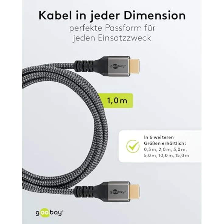 Goobay 51818 HDMI High Speed Kabel mit Ethernet, 4K, Ultra-HD, Full-HD, 3D, HDMI-Stecker > HDMI-Stecker, abwärtskompatibel, vergoldete Stecker, 1 m – Bild 5