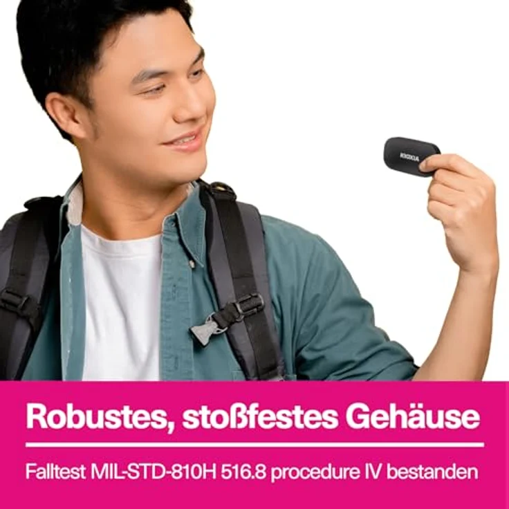 Kioxia EXCERIA PLUS G2 500GB Portable SSD, USB 3.2 Gen2, 1.050 MB/s Lesen, 1.000 MB/s Schreiben, Schwarz – Bild 2