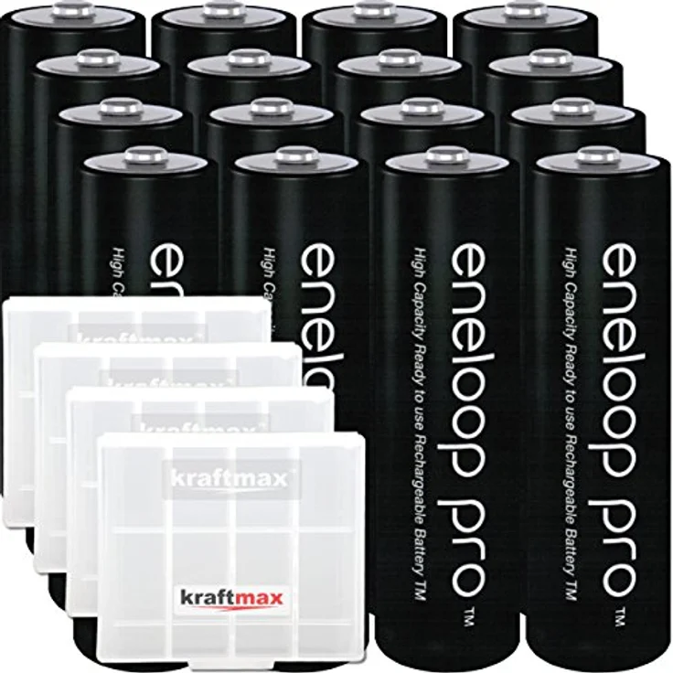 Kraftmax 16er-Pack Panasonic Eneloop PRO XX AA / Mignon Akkus Neueste Generation 2500 mAh Hochleistungs Akku Batterien in Kraftmax Akkubox V5, 16er Pack – Bild 2