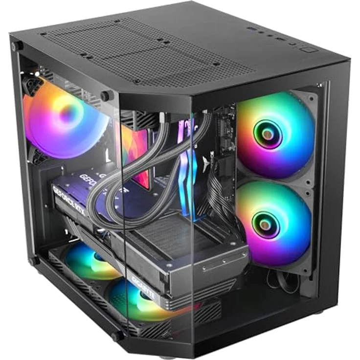 Mars Gaming MC-3TLITE MicroATX Gaming Gehäuse mit dreifachem gehärtetem Glas, RGB 120mm Lüfter, Schwarz – Bild 6