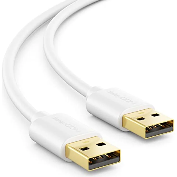 deleyCON 5m USB 2.0 A-Stecker auf A-Stecker Kabel, hochwertige Schirmung, bis zu 480 Mbps, Weiß – Bild 1
