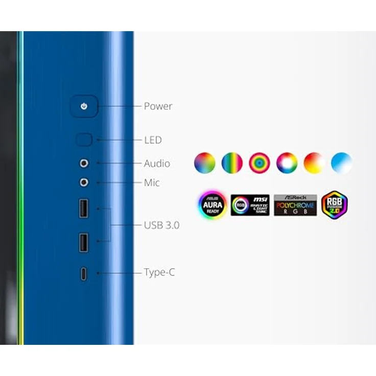 Montech KING 95 Midi-Tower, Tempered Glass, ARGB - Berliner Blau (mATX, ATX, Mini ITX), PC Gehäuse, Blau – Bild 5