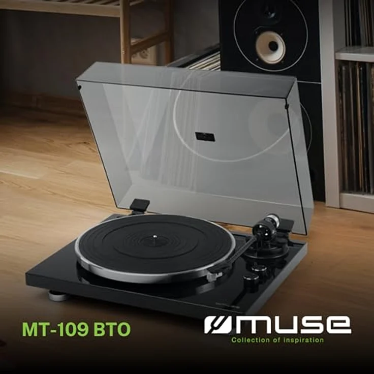 MUSE Vinyl Plattenspieler, Bluetooth-Schallplattenspieler mit Stereo-Vorverstärker, 2-Gang 33/45 U/min, Aluminiumplatte, rutschfester Gummi, schwarz – Bild 2