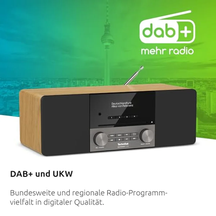 TechniSat DIGITRADIO 3 ASA, Stereo DAB+ Kompaktanlage mit CD-Player, Bluetooth, USB, AUX-In, Radiowecker, 20 W RMS, Eiche – Bild 3